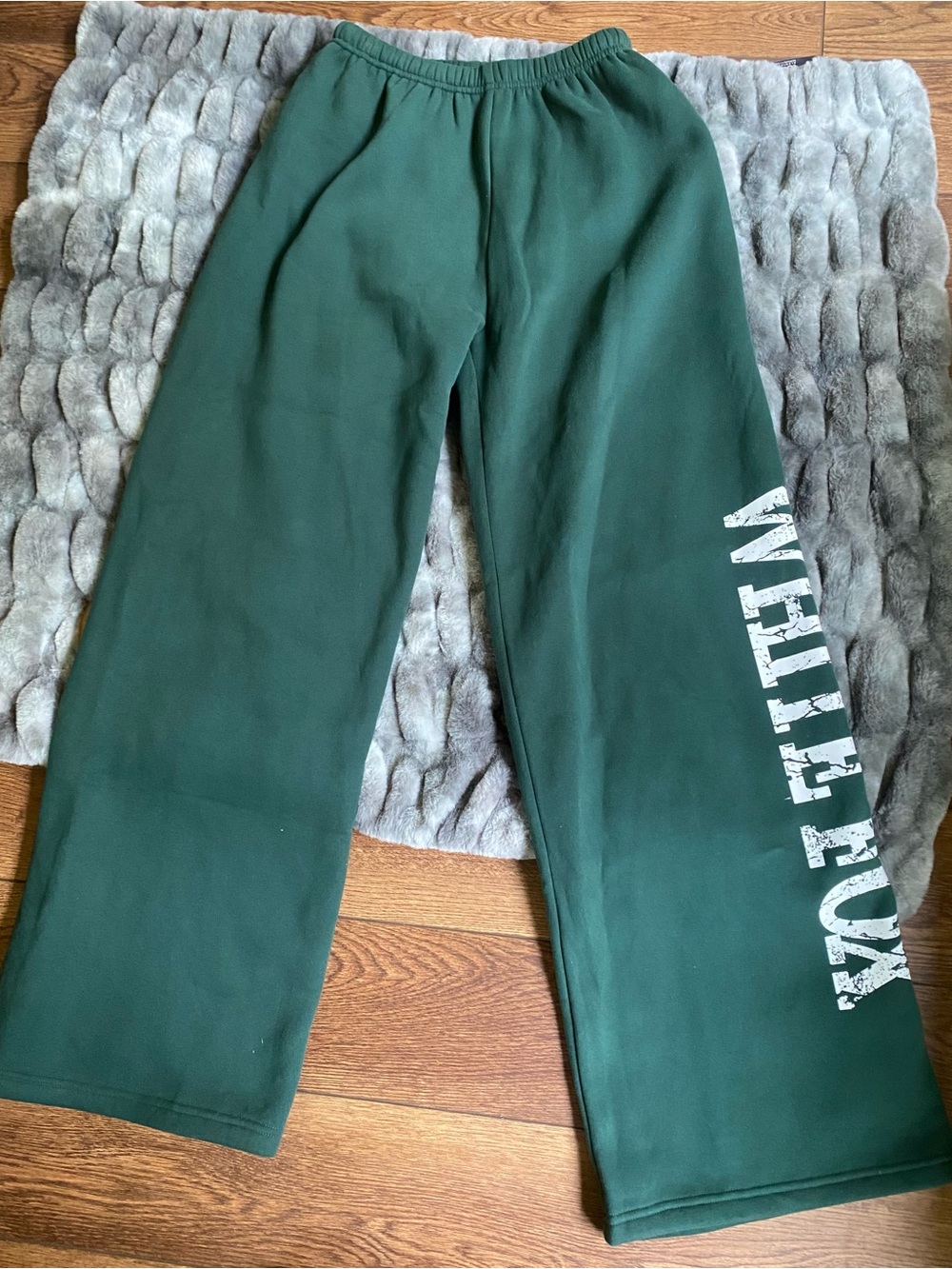 White Fox Boutique Dark Green Sweatpants with White Side Script